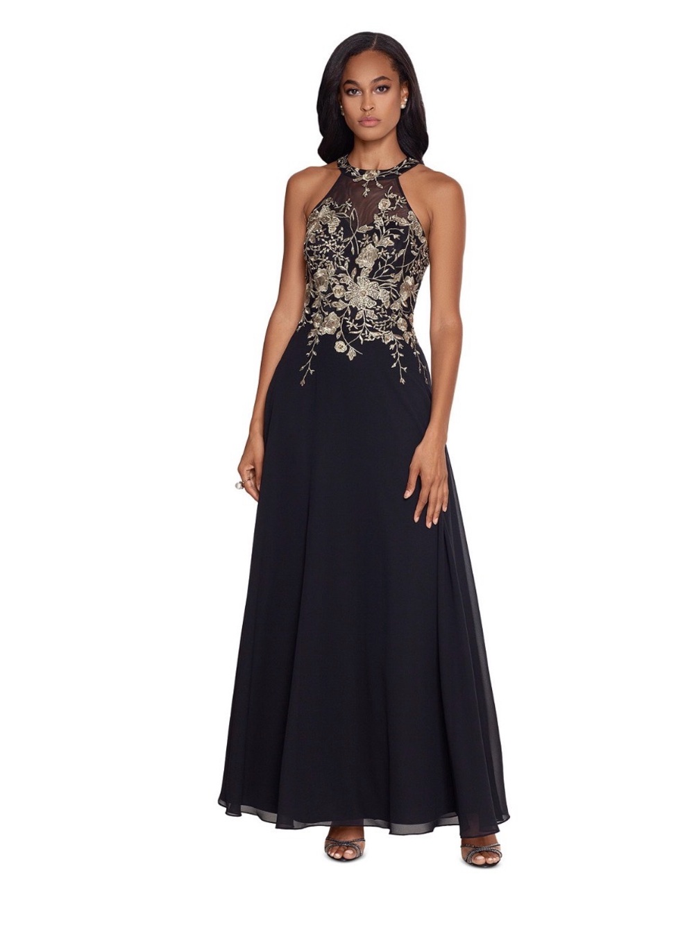 Betsy Adam / Sleeveless Floral-Appliqué Illusion Gown / 8 / NWT / $279